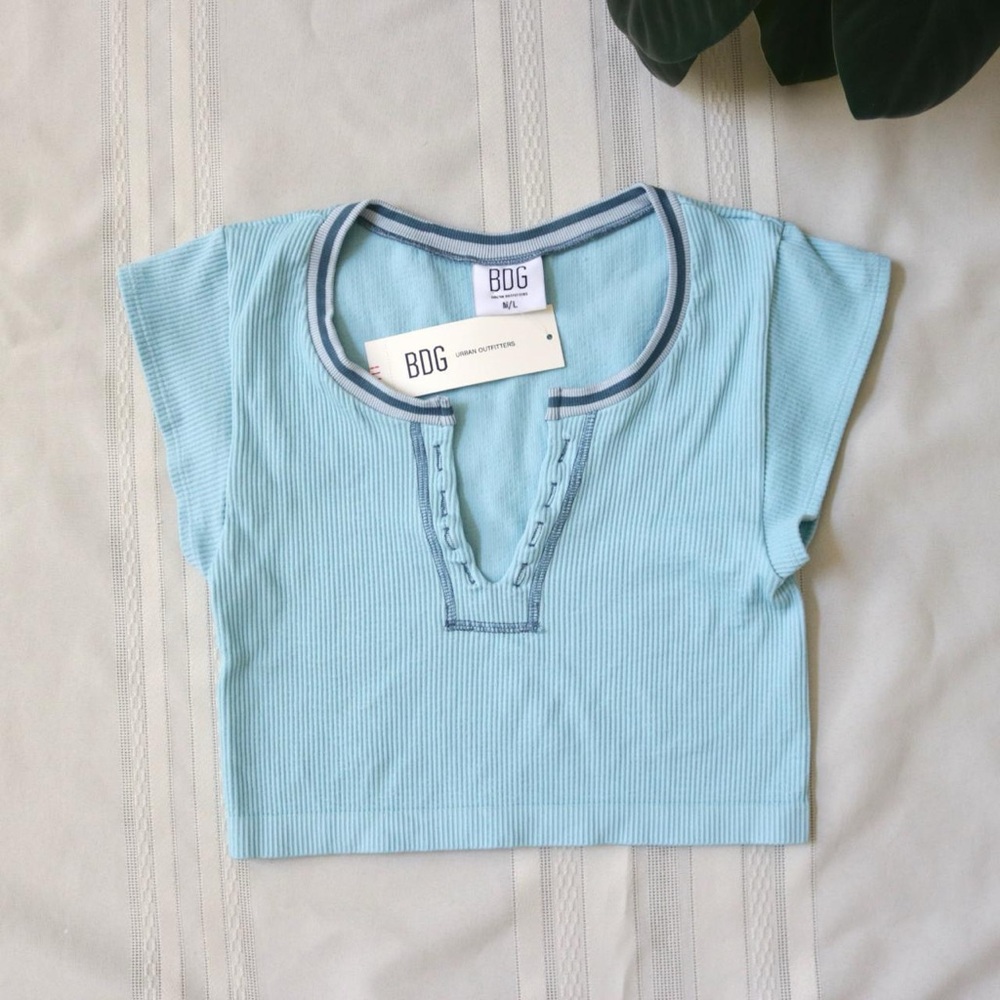 BDG light blue henley crop top